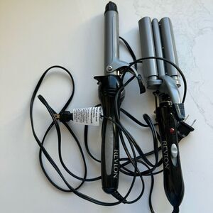 Set of Two Revlon Curling Iron Crimper Hair Styling Tool Low Heat Gray Plated